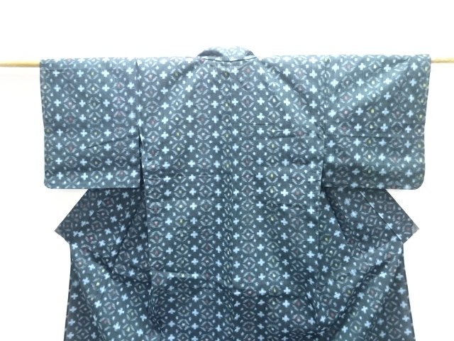  アンティーク　木綿本場久留米絣十字に七宝模様単衣着物